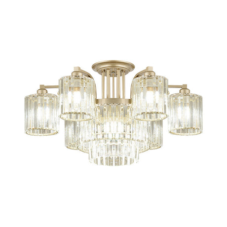 Modern Crystal Cylinder Ceiling Lamp - 3/9-Light Semi Flush Mount For Bedroom
