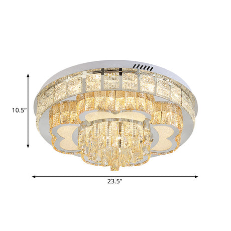 Modern Stainless Steel Led Flushmount Ceiling Light With Cut Crystal Floral Design