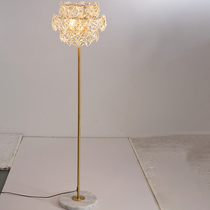 Snowflake Crystal Floor Lamp: Tiered Postmodern Lighting With 3 Bulbs Brass Stand For Living Room