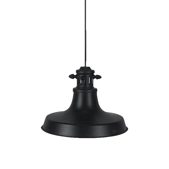 Retro-Style Hanging Lamp With Barn Shade And Black Metal Finish - Ideal For Restaurants