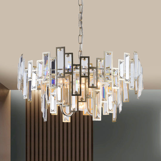Contemporary Gold/Black Round Bedroom Suspension Light With 6 Crystal Block Bulbs