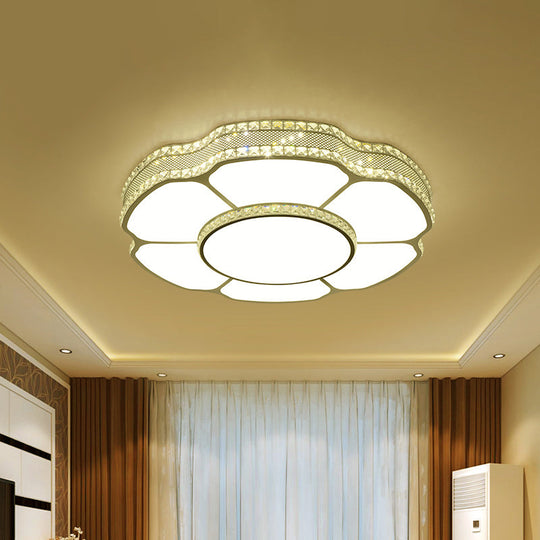 Modern Floral Crystal Flush Mount Led Ceiling Light In White/Warm 8.5/19.5 Width White / 8.5 Warm