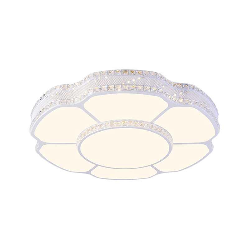 Modern Floral Crystal Flush Mount Led Ceiling Light In White/Warm 8.5’/19.5’ Width