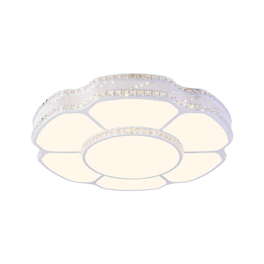 Modern Floral Crystal Flush Mount Led Ceiling Light In White/Warm 8.5’/19.5’ Width
