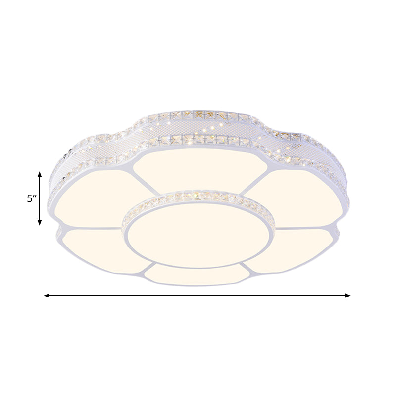Modern Floral Crystal Flush Mount Led Ceiling Light In White/Warm 8.5’/19.5’ Width