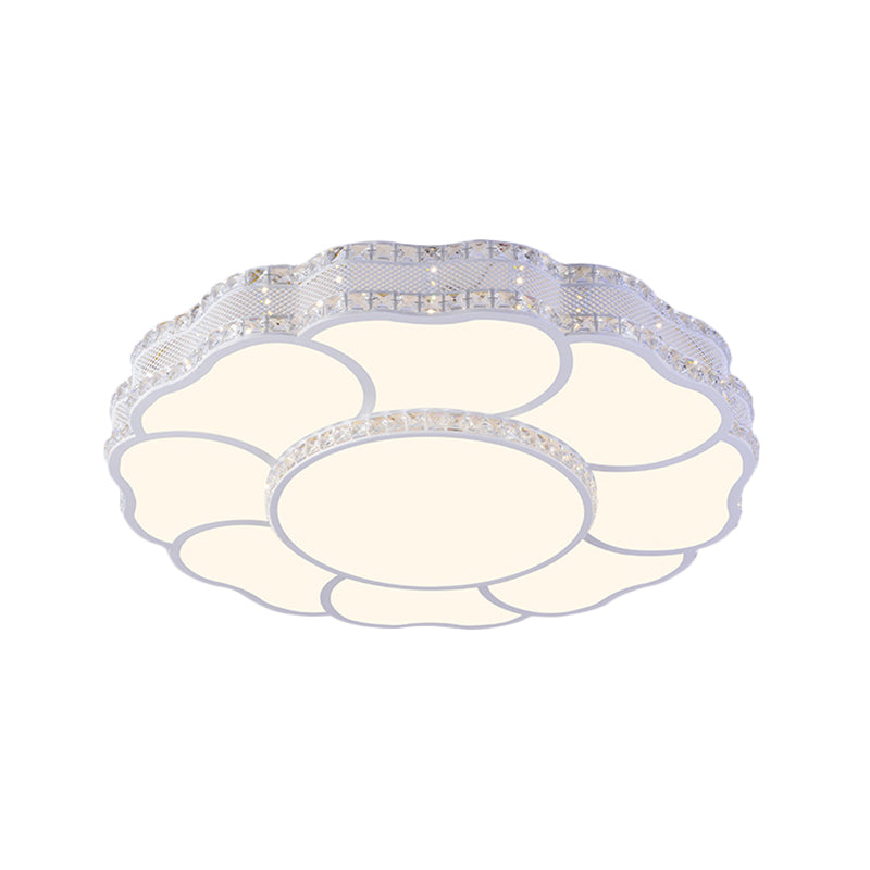 Contemporary Blossom Led Flush Light With Faceted Crystals - 23.5’/19.5’ Wide White