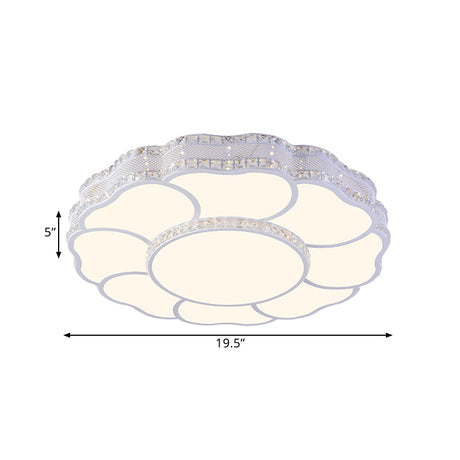 Contemporary Blossom Led Flush Light With Faceted Crystals - 23.5/19.5 Wide White
