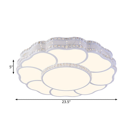 Contemporary Blossom Led Flush Light With Faceted Crystals - 23.5/19.5 Wide White