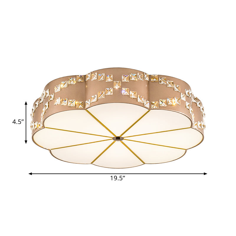 Modern Led Flushmount Ceiling Lamp With Clear Crystal Blocks And Gold Finish
