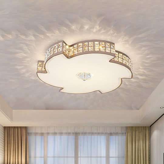 Modern Champagne Led Ceiling Light With Square-Cut Crystals 16.5/21.5 Width