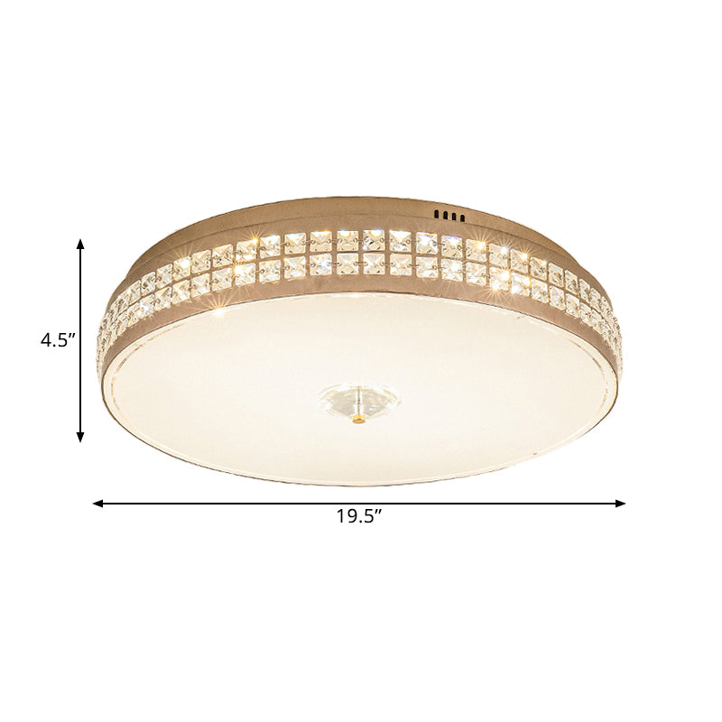 Led Round Ceiling Lamp Modern Champagne Finish With Clear Rhombic/Square-Cut Crystals 15.5/19.5