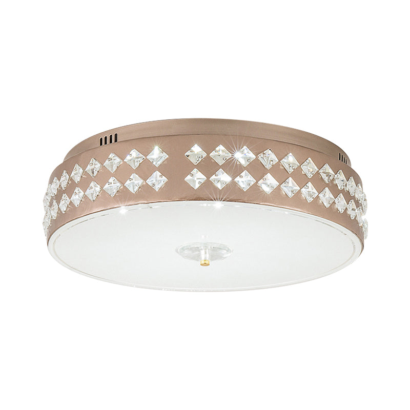 Led Round Ceiling Lamp Modern Champagne Finish With Clear Rhombic/Square-Cut Crystals 15.5/19.5
