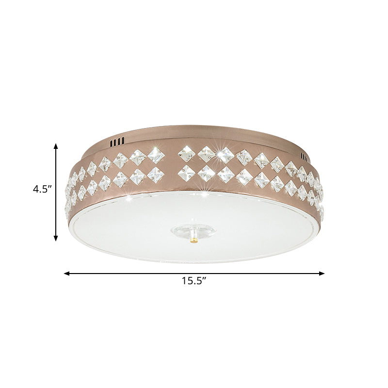 Led Round Ceiling Lamp Modern Champagne Finish With Clear Rhombic/Square-Cut Crystals 15.5/19.5