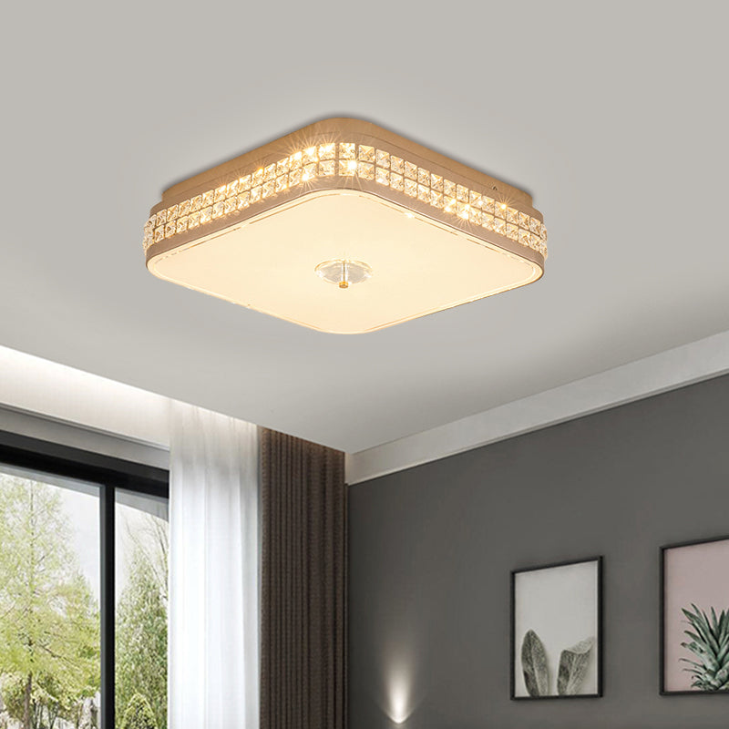 Square Champagne Flush Light With Peach Blossom Design - Contemporary Led Ceiling Lamp In 3 Sizes /