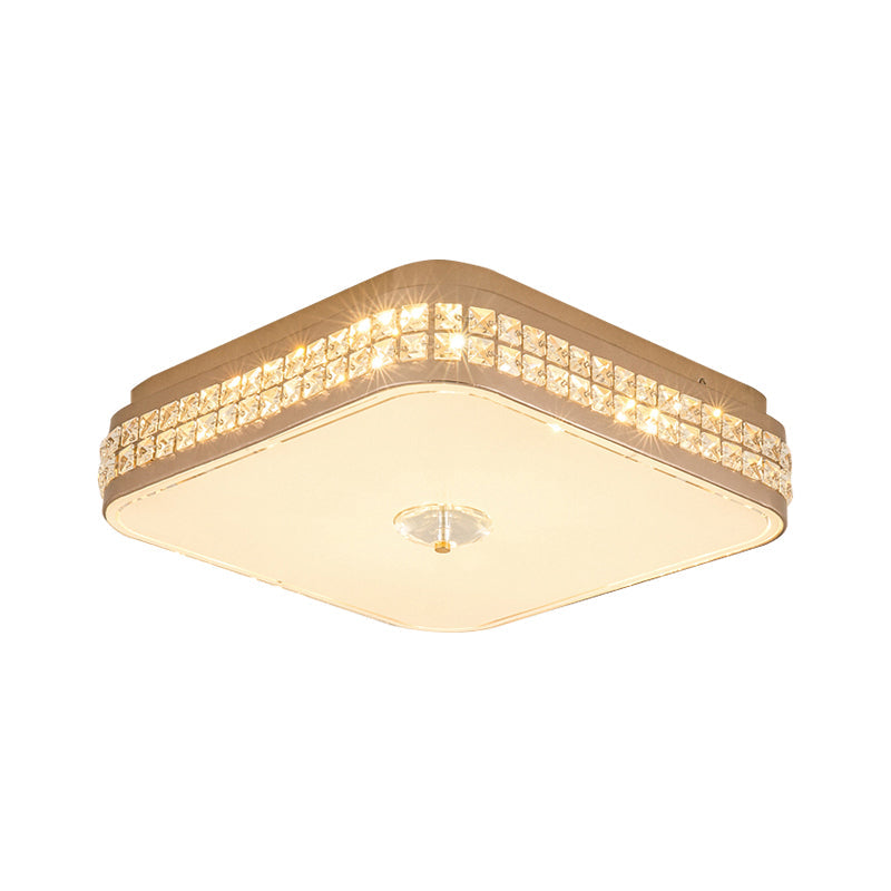 Square Champagne Flush Light With Peach Blossom Design - Contemporary Led Ceiling Lamp In 3 Sizes