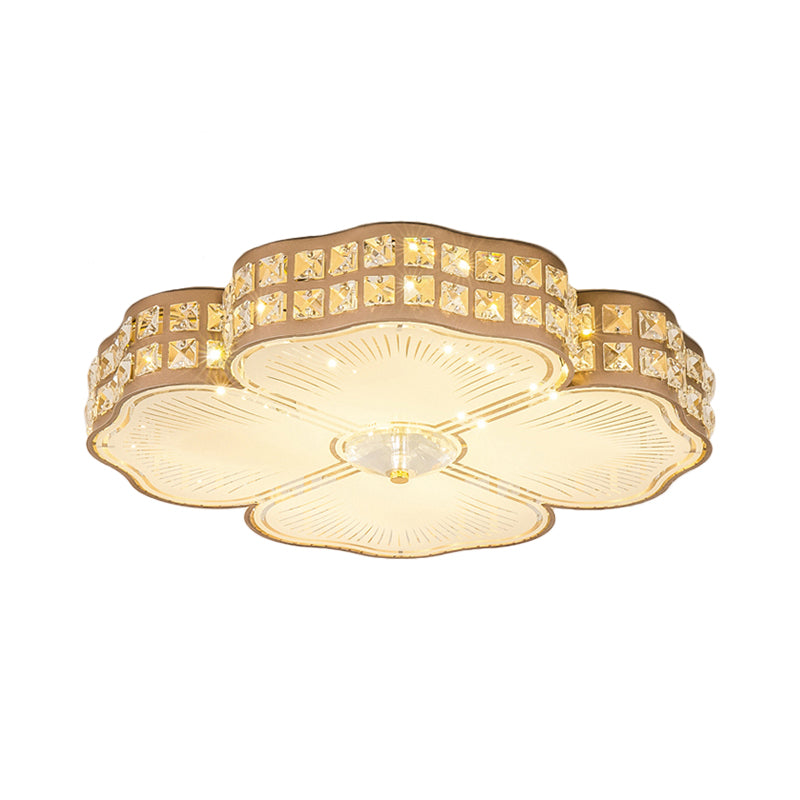 Square Champagne Flush Light With Peach Blossom Design - Contemporary Led Ceiling Lamp In 3 Sizes