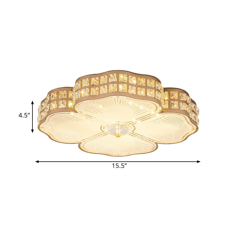 Square Champagne Flush Light With Peach Blossom Design - Contemporary Led Ceiling Lamp In 3 Sizes