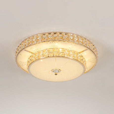 Contemporary Crystal Led Flush Mount Ceiling Light In Champagne For Parlor - Flower/Round Design