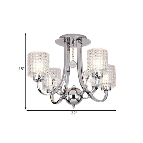 Modern Swirling Arm Chrome Ceiling Fixture With Crystal Shades (3/4/6 Bulbs)