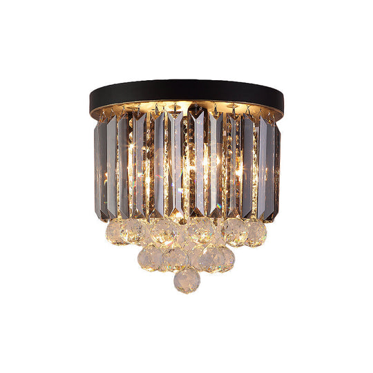 Modern Tapered Flush Mount Fixture Clear Crystal Draping Ceiling Light In Black - 2/4 Heads