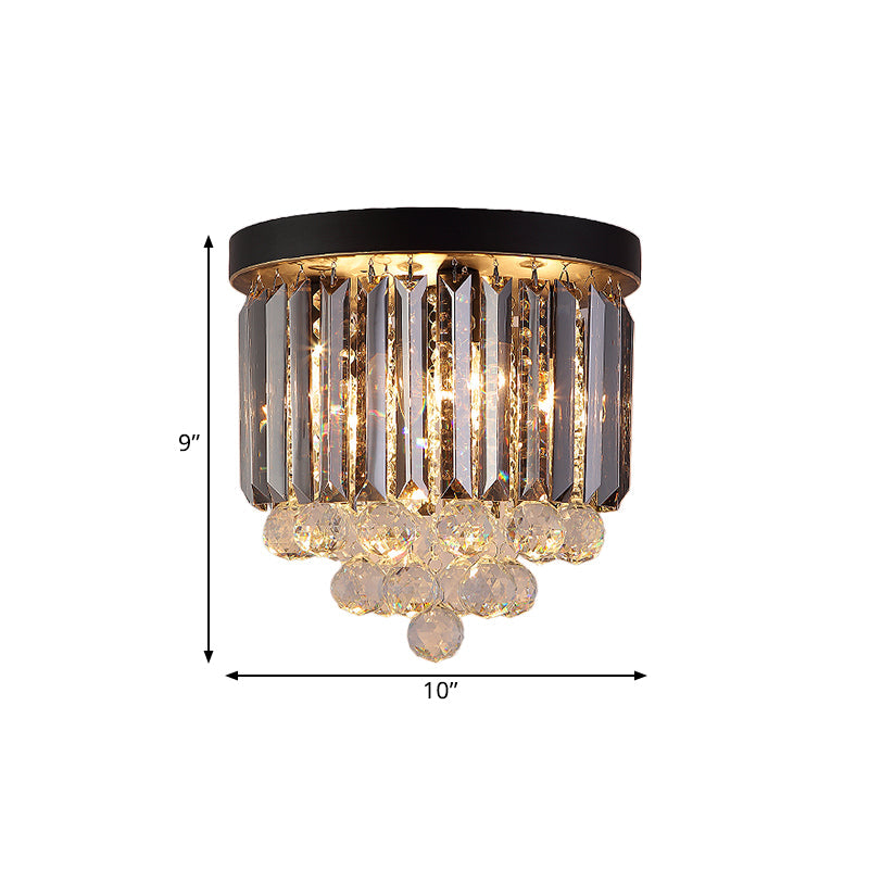 Modern Tapered Flush Mount Fixture Clear Crystal Draping Ceiling Light In Black - 2/4 Heads