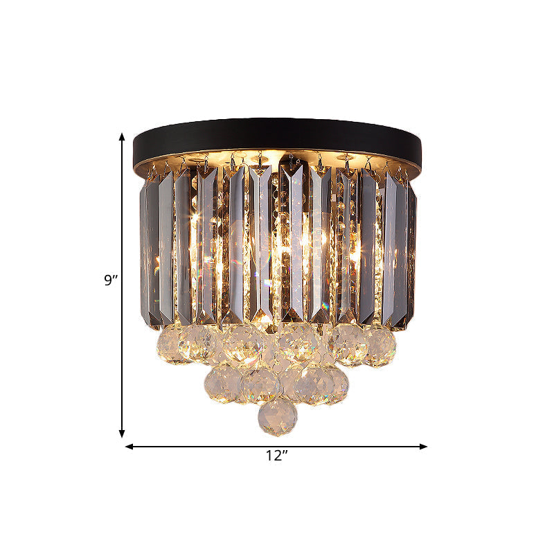 Modern Tapered Flush Mount Fixture Clear Crystal Draping Ceiling Light In Black - 2/4 Heads