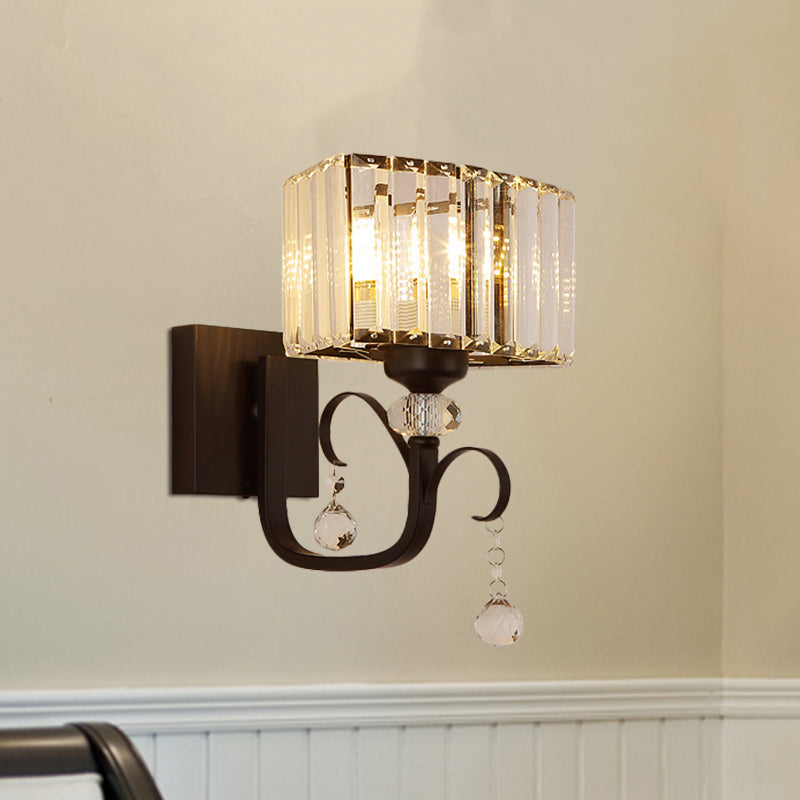 Contemporary Black Metal Wall Sconce Light - Scrolling Arm Corridor Lamp