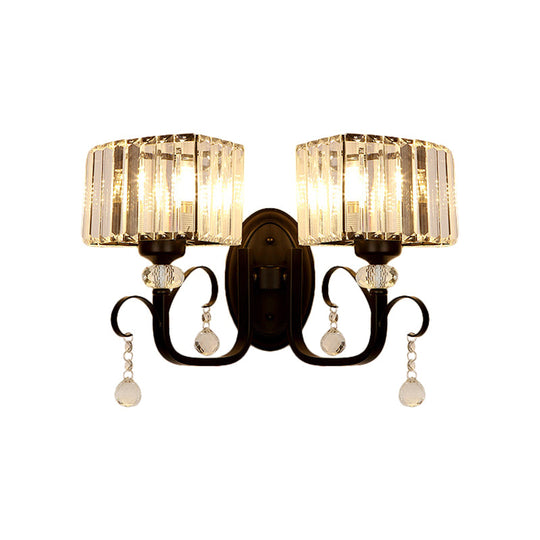 Contemporary Black Metal Wall Sconce Light - Scrolling Arm Corridor Lamp