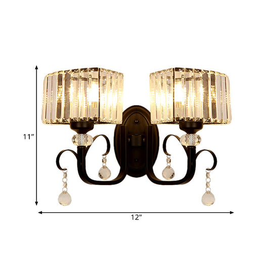 Contemporary Black Metal Wall Sconce Light - Scrolling Arm Corridor Lamp