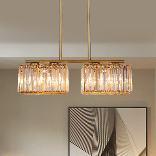 Contemporary Gold Pendant Lighting For Dining Room - Metal Linear Island Lamp With Clear Cuboid