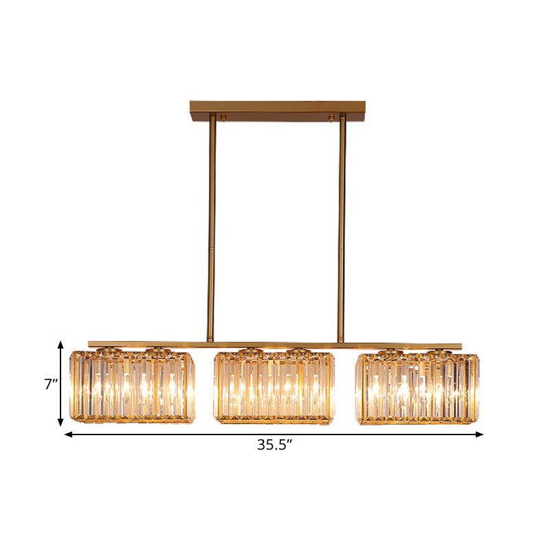 Contemporary Gold Pendant Lighting For Dining Room - Metal Linear Island Lamp With Clear Cuboid