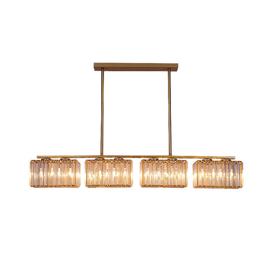 Contemporary Gold Pendant Lighting For Dining Room - Metal Linear Island Lamp With Clear Cuboid