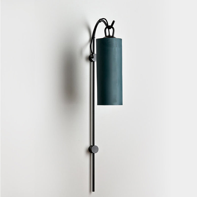 Modern Tube Sconce Lighting With Green/White Fabric Shade - 1 Light Living Room In Black/Gold