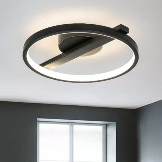 Modern Acrylic Ring Flush Mount Ceiling Light In Black/White/Blue For Living Room - Warm/White