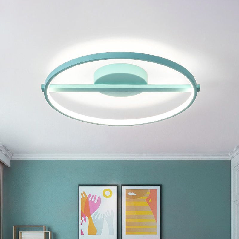 Modern Acrylic Ring Flush Mount Ceiling Light In Black/White/Blue For Living Room - Warm/White