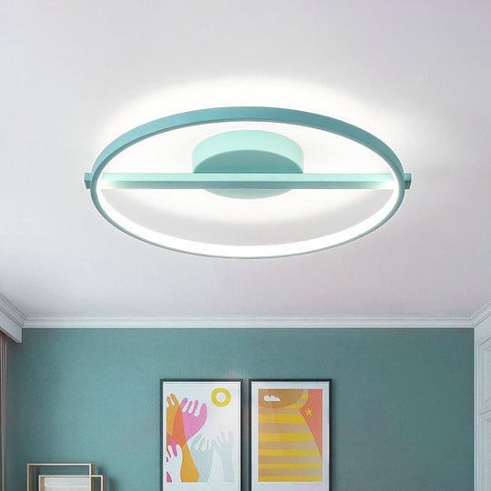 Modern Acrylic Ring Flush Mount Ceiling Light In Black/White/Blue For Living Room - Warm/White