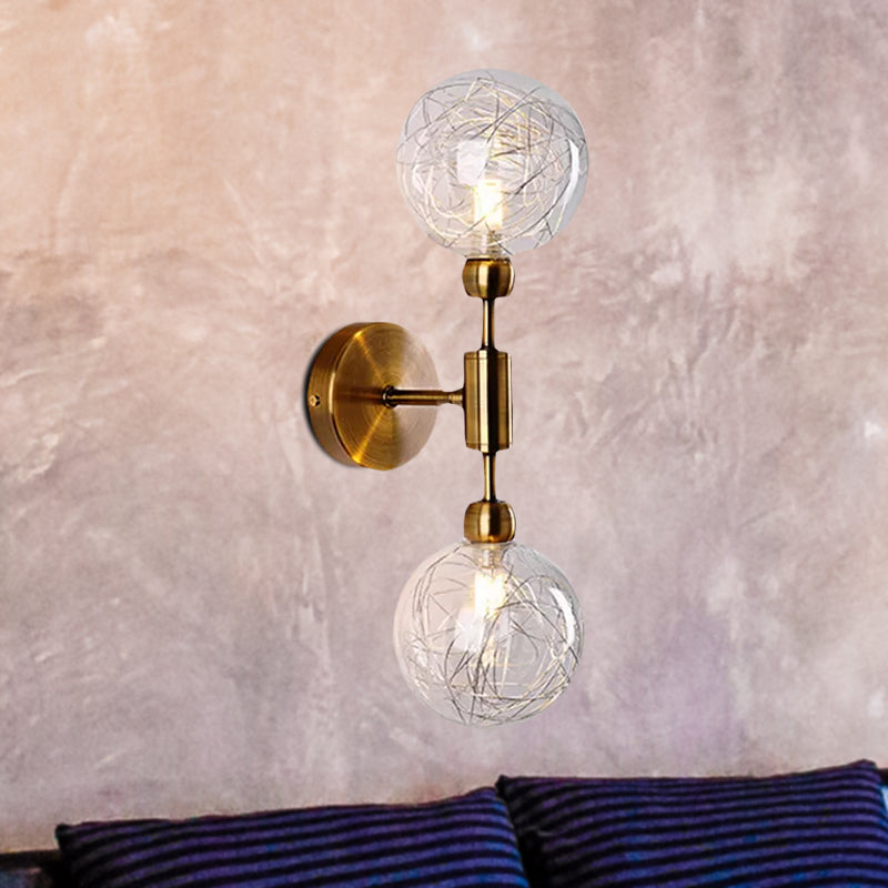 Vintage Clear Glass Wall Sconce Lighting With 1/2 Lights Orb Black/Gold Fixture