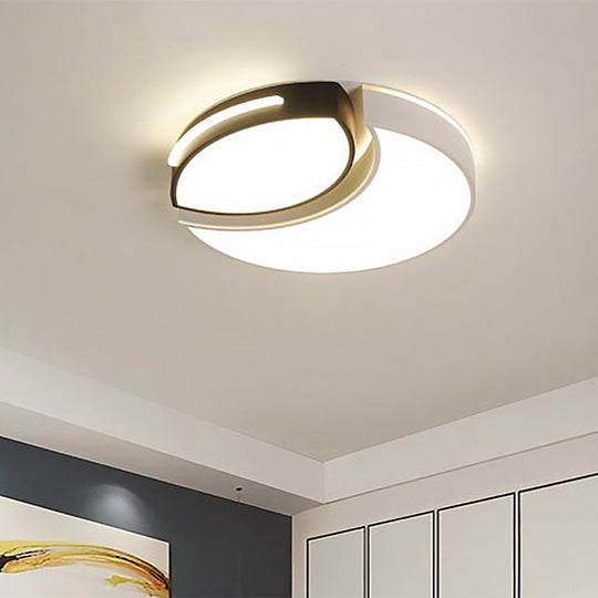 Modern Led Flush Mount Bedroom Ceiling Light In Black And White With Warm/White Lighting