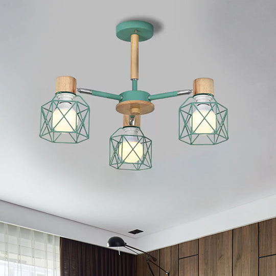 Nordic Iron Cage Semi - Flush Lamp With 3/6/8 - Head Black/Green/Gold Pendant Lighting For Ceiling