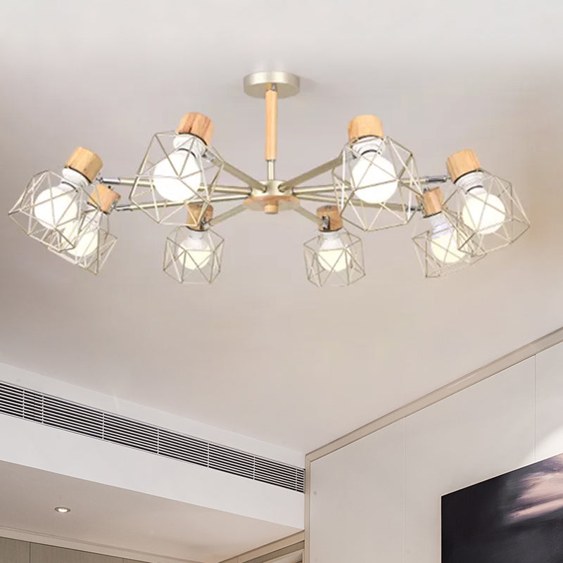 Nordic Iron Cage Semi - Flush Lamp With 3/6/8 - Head Black/Green/Gold Pendant Lighting For Ceiling