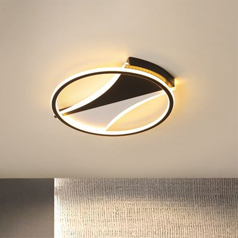 Modern Black & White Circular Flush Ceiling Light In Warm/White 16/19.5/23.5 Diameter