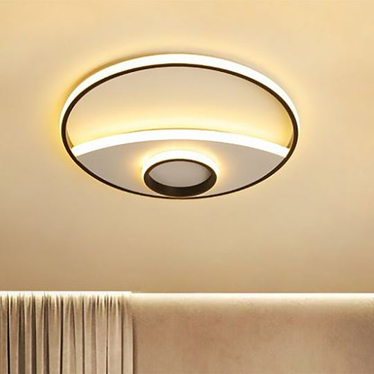 16 - 23.5’ Dia Circular Acrylic Ceiling Lamp - Modern Black And White Led Flush Light For Bedroom
