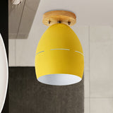 Modern Metal Semi-Flush Ceiling Light - 1 Oval Semi Flush Mount Lighting In Pink/Yellow/Green For
