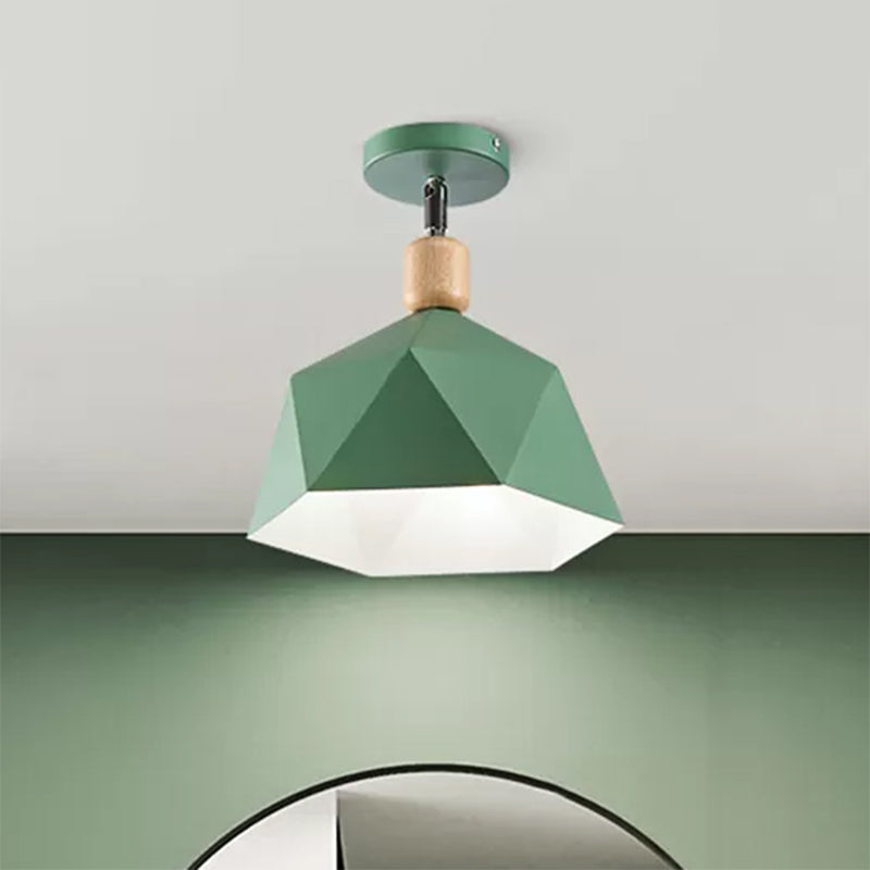 Sleek Metal Diamond Semi - Flush Mount Light – Gray/White/Green Macaron Design 1 Ceiling Fixture