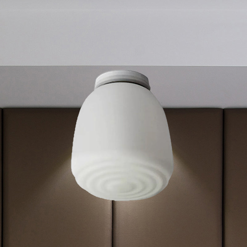 Minimalist 1 Head Flush Mount Lantern Light With Opal Glass Shade For Kitchen - 6/8 W Cone Lighting