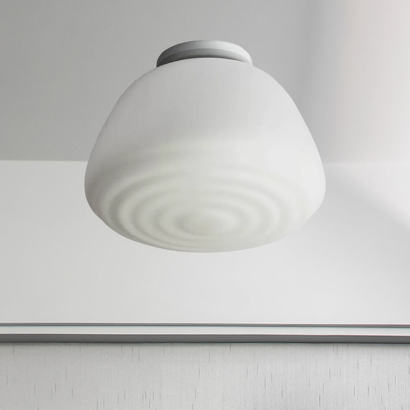 Minimalist 1 Head Flush Mount Lantern Light With Opal Glass Shade For Kitchen - 6’/8’ W Cone