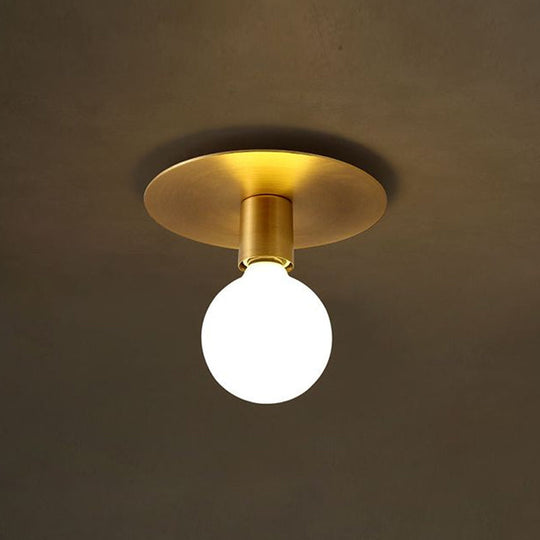Golden Flush Mount Ceiling Lamp With Frosted Glass & Backplate Design