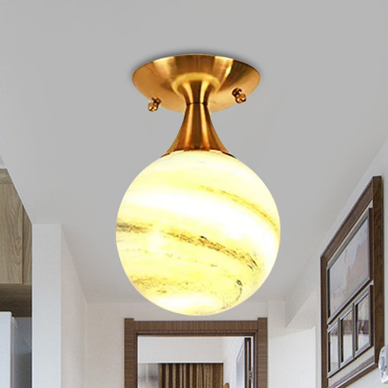 White - Yellow/Gray - Blue/Smoke Gray Glass Orb Shade Semi Mount Lighting - Nordic Style 1 Bulb