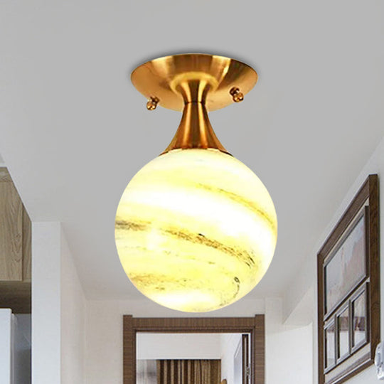 White-Yellow/Gray-Blue/Smoke Gray Glass Orb Shade Semi Mount Lighting - Nordic Style 1 Bulb Ceiling