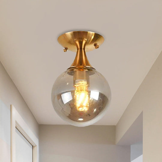 White-Yellow/Gray-Blue/Smoke Gray Glass Orb Shade Semi Mount Lighting - Nordic Style 1 Bulb Ceiling